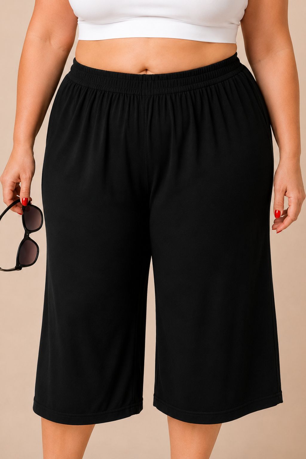 Pantacourt jersey grande taille fluide en viscose élasthanne