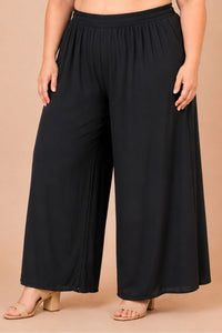 Pantalon palazzo grande taille fluide taille élastiquée