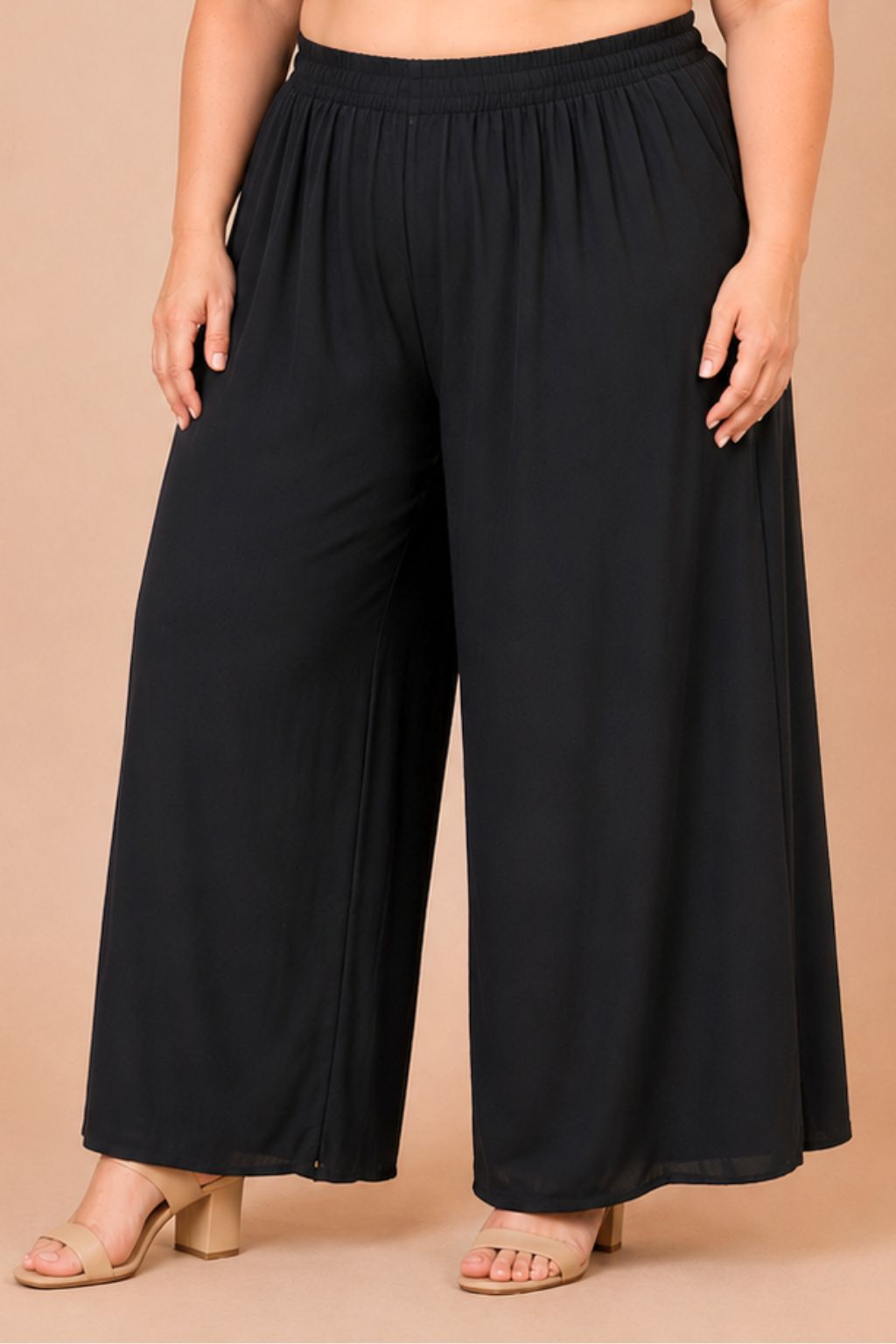 Pantalon palazzo grande taille fluide taille élastiquée