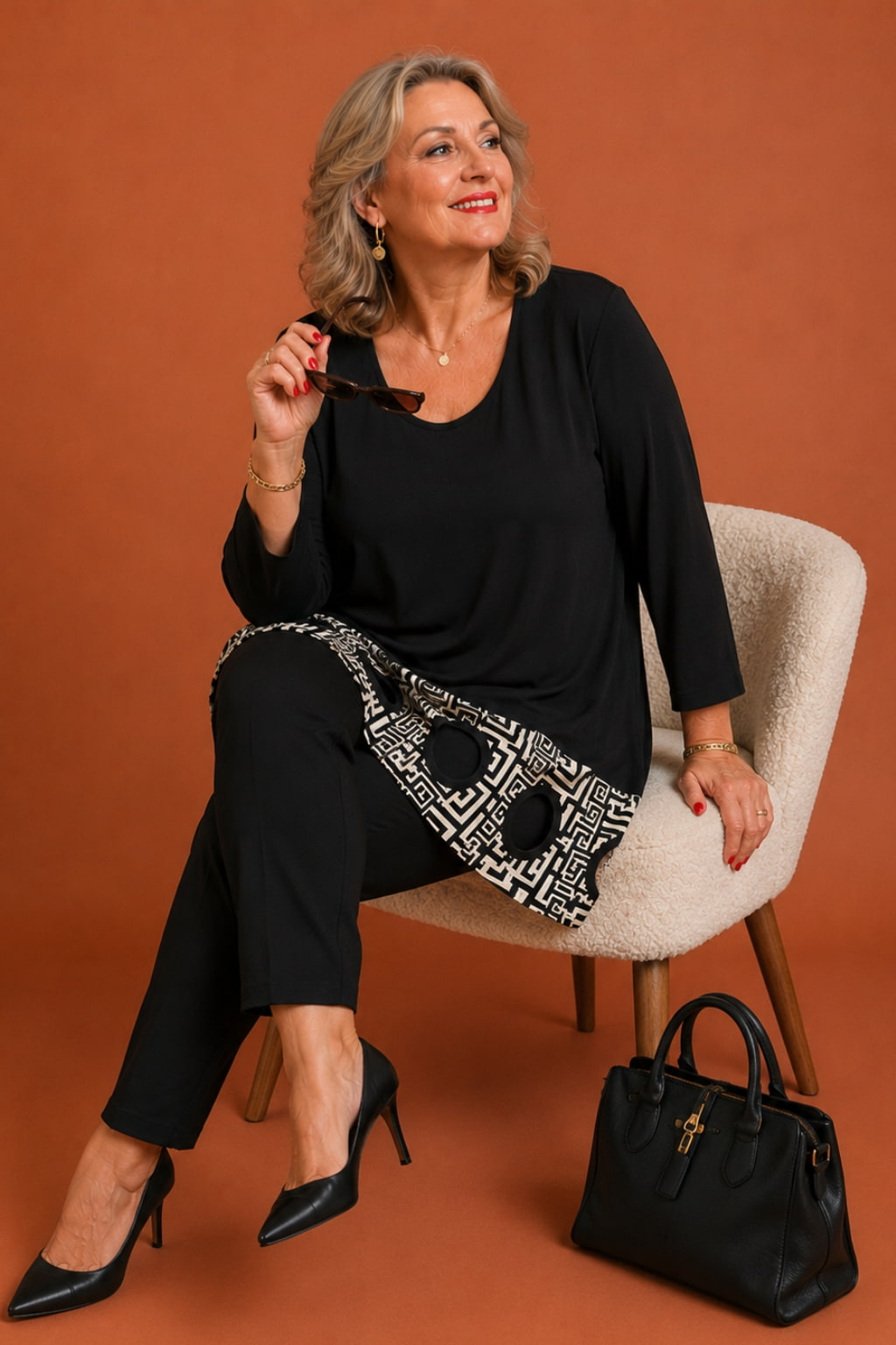 Tunique grande taille trapèze manches 3/4 bas imprimé