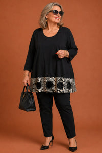 Tunique grande taille trapèze manches 3/4 bas imprimé
