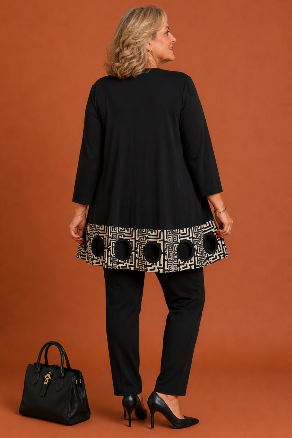 Tunique grande taille trapèze manches 3/4 bas imprimé