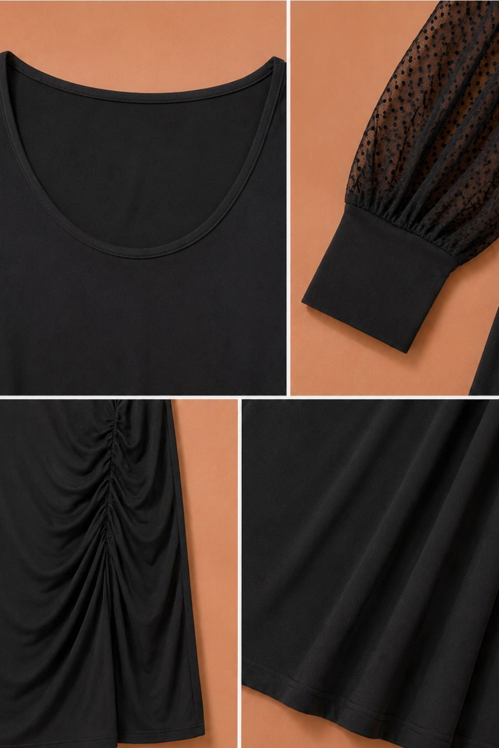 Robe noire grande taille manches tulle plumetis