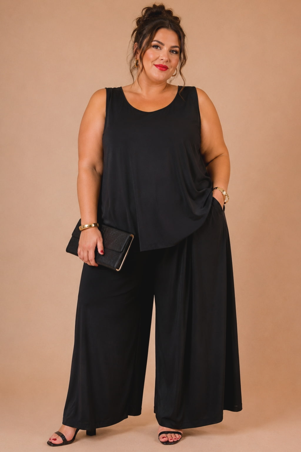 Débardeur grande taille noir fluide, coupe évasée