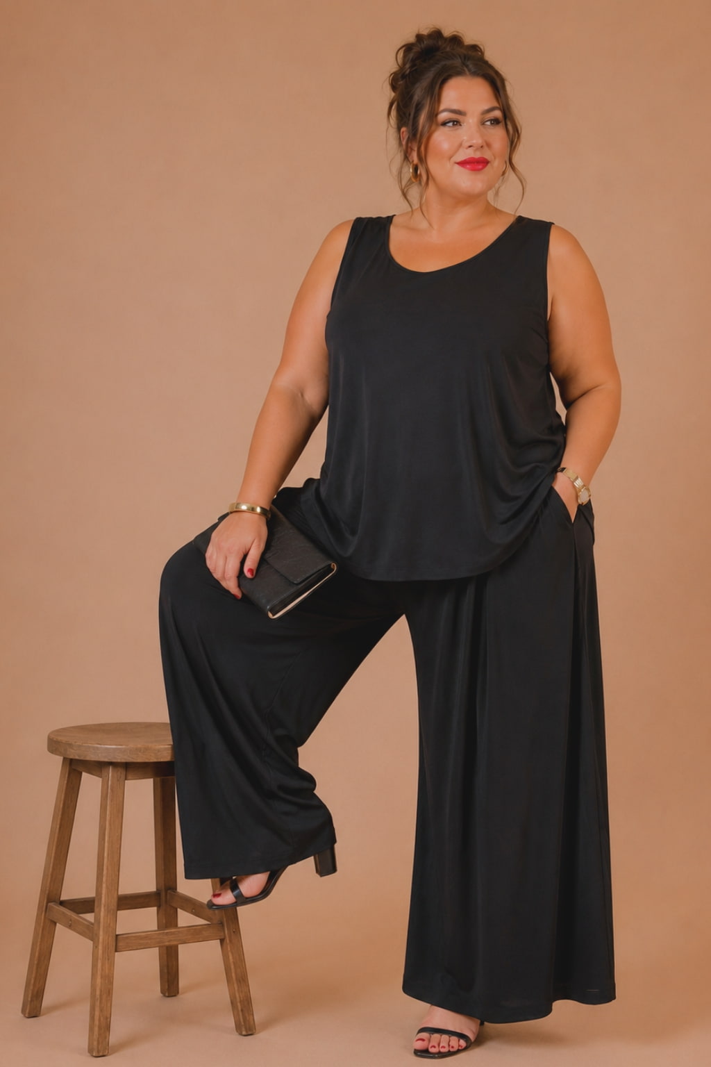 Débardeur grande taille noir fluide, coupe évasée