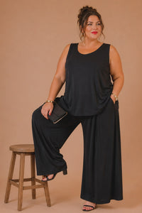 Débardeur grande taille noir fluide, coupe évasée