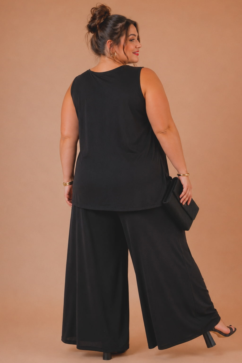 Débardeur grande taille noir fluide, coupe évasée