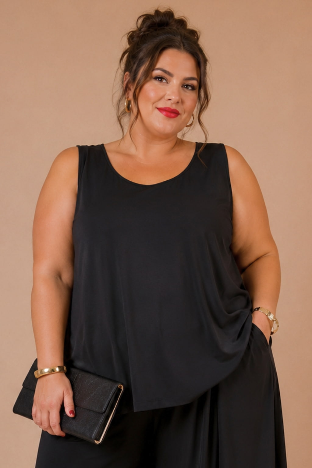 Débardeur grande taille noir fluide, coupe évasée