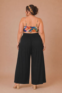 Pantalon palazzo grande taille fluide taille élastiquée