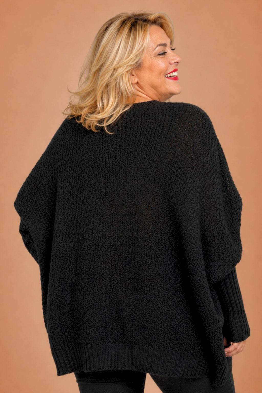 Pull grande taille noir en maille gaufrée, coupe oversize
