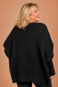 Pull grande taille noir en maille gaufrée, coupe oversize