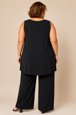 Débardeur tunique grande taille noir sans manches vue de dos avec pantalon large