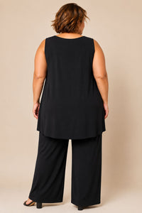 Débardeur tunique grande taille noir sans manches vue de dos avec pantalon large