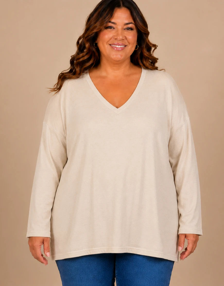 Pull Oversize Manches Longues Col V Grande Taille