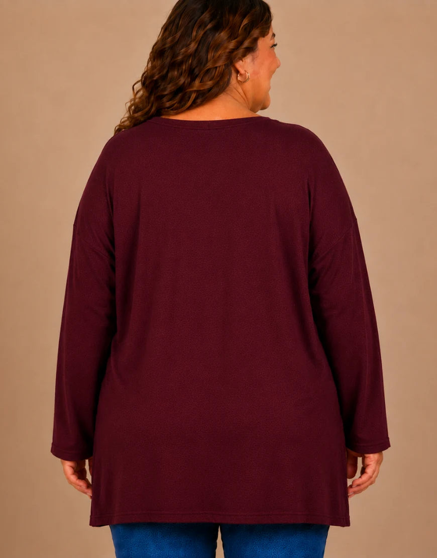 Pull Oversize Manches Longues Col V Grande Taille