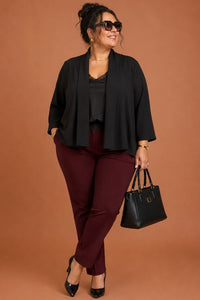 Veste fluide grande taille noire, col châle et manches 3/4