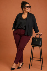 Veste fluide grande taille noire, col châle et manches 3/4