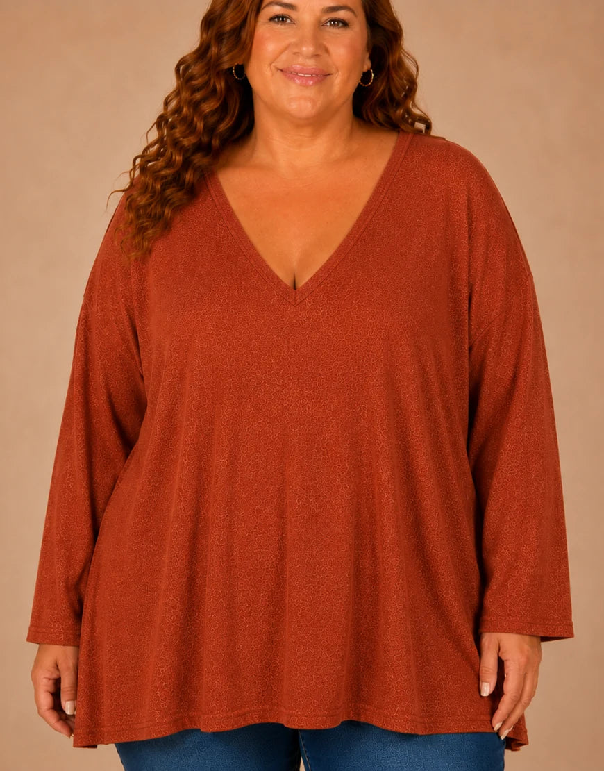 Pull Oversize Manches Longues Col V Grande Taille