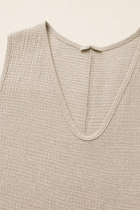 Robe grande taille midi sans manches en double gaze de coton coupe décontractée