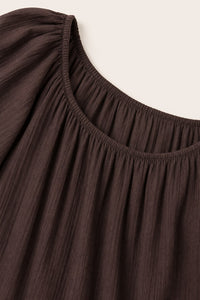 Robe grande taille col froncé manches bouffantes coupe trapèze en coton léger