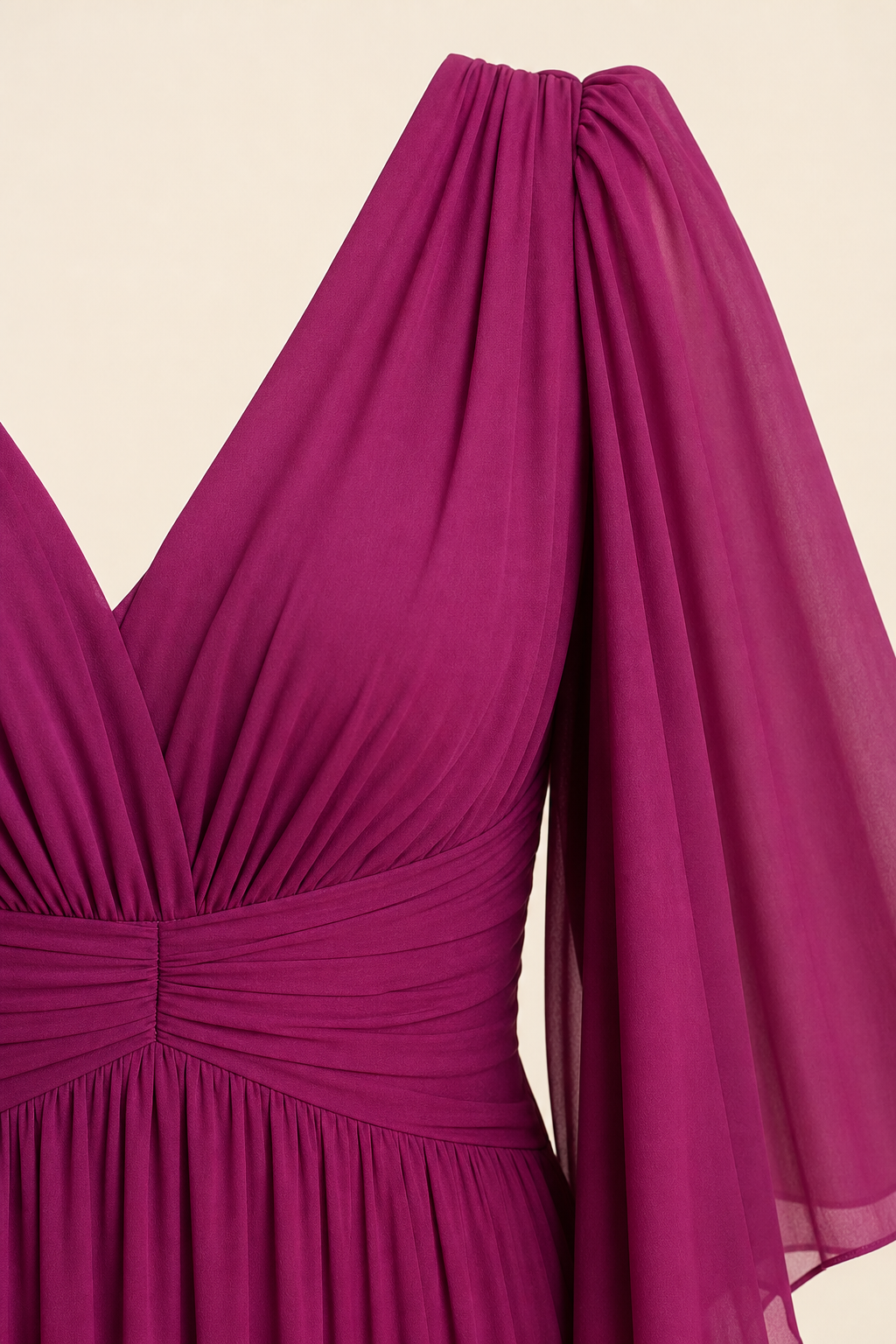 Robe longue grande taille évasée à jupe plissée doublée et manches longues, coupe fluide élégante