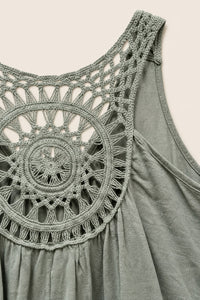 Débardeur grande taille coton-lin col rond froncé dos crochet ajouré coupe droite