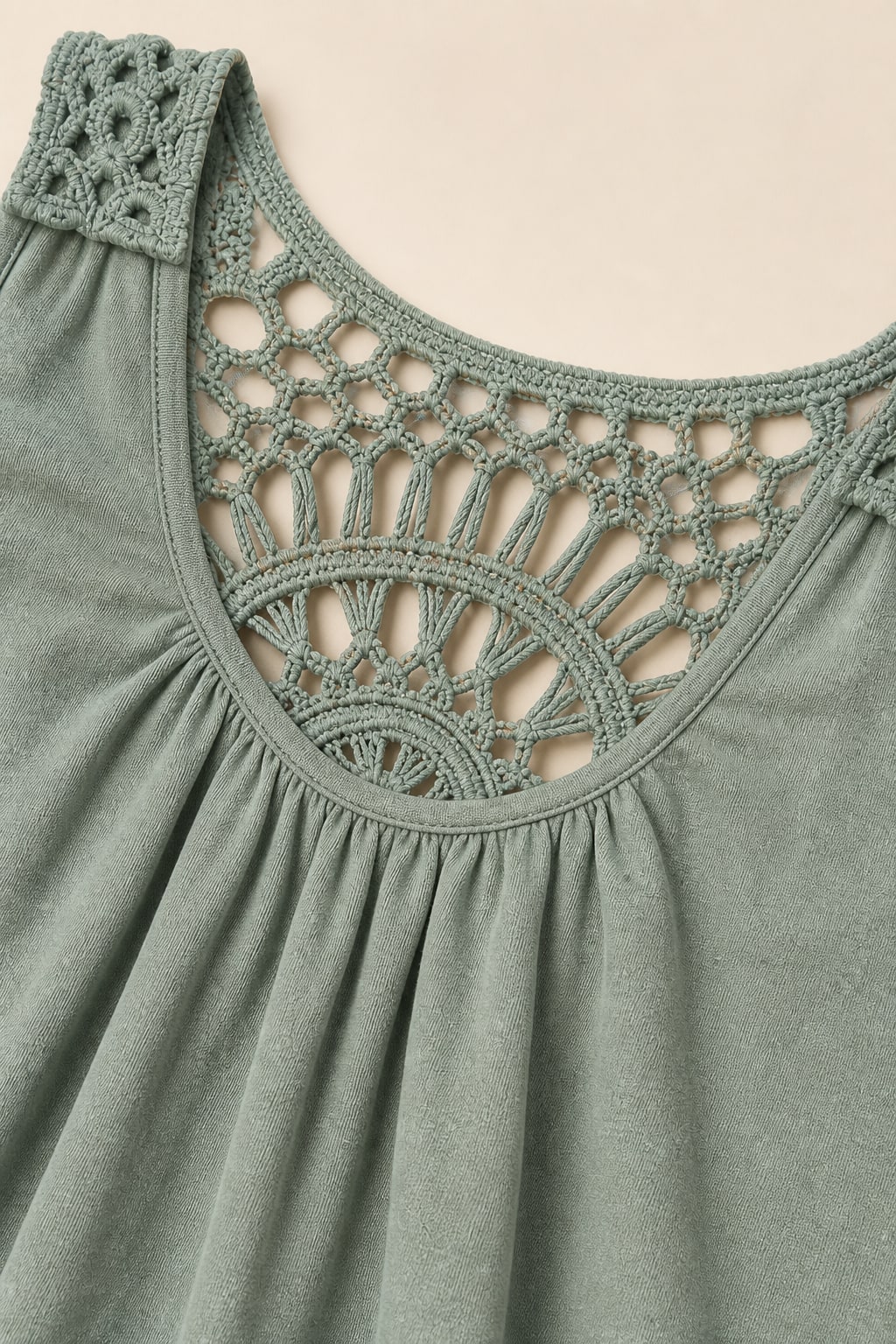 Débardeur grande taille coton-lin col rond dos crochet ajouré coupe droite