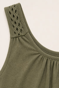 Débardeur grande taille coton-lin col rond froncé dos crochet ajouré rosace coupe droite