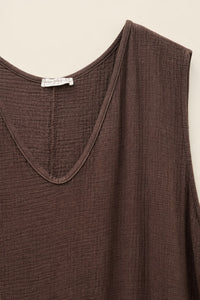 Robe grande taille midi sans manches en double gaze de coton coupe décontractée