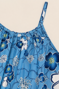 Robe grande taille à bretelles imprimé fleuri coupe trapèze fluide mi-genou