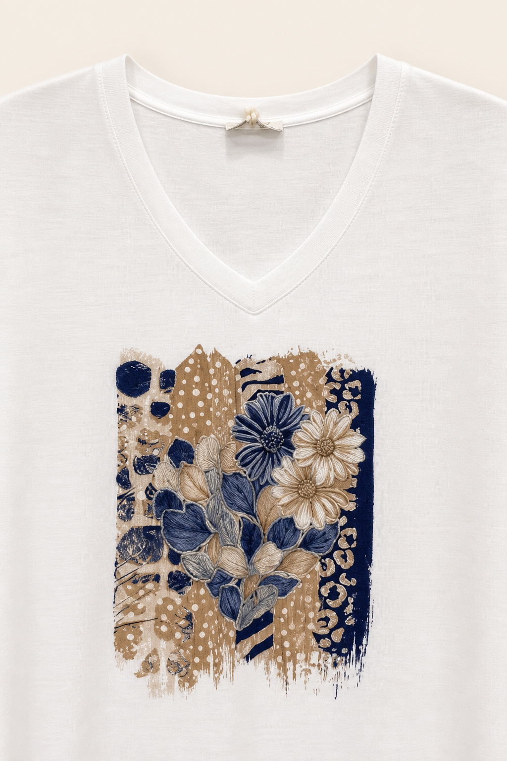 T-shirt grande taille col V imprimé fleuri graphique manches courtes coupe droite