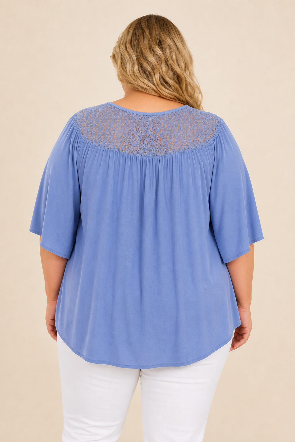 Tunique femme grande taille en viscose col dentelle ajourée coupe décontractée