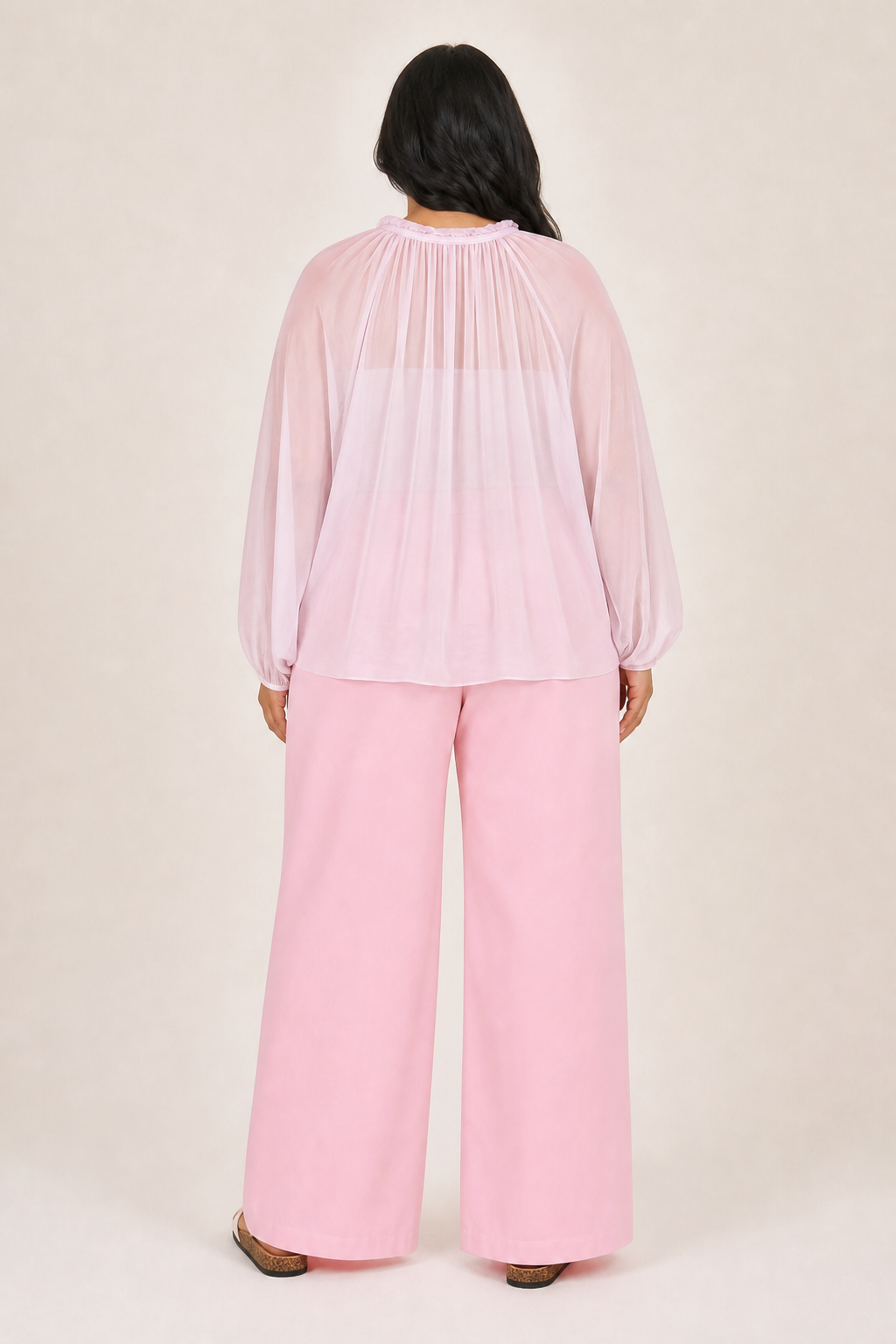 Pantalon large grande taille coupe fluide taille élastiquée avec liseré et poches avant