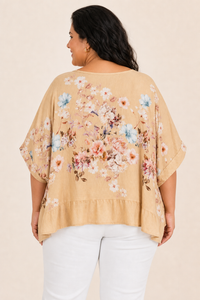 Tunique femme grande taille crêpe de viscose imprimé fleuri coupe oversize manches tombantes