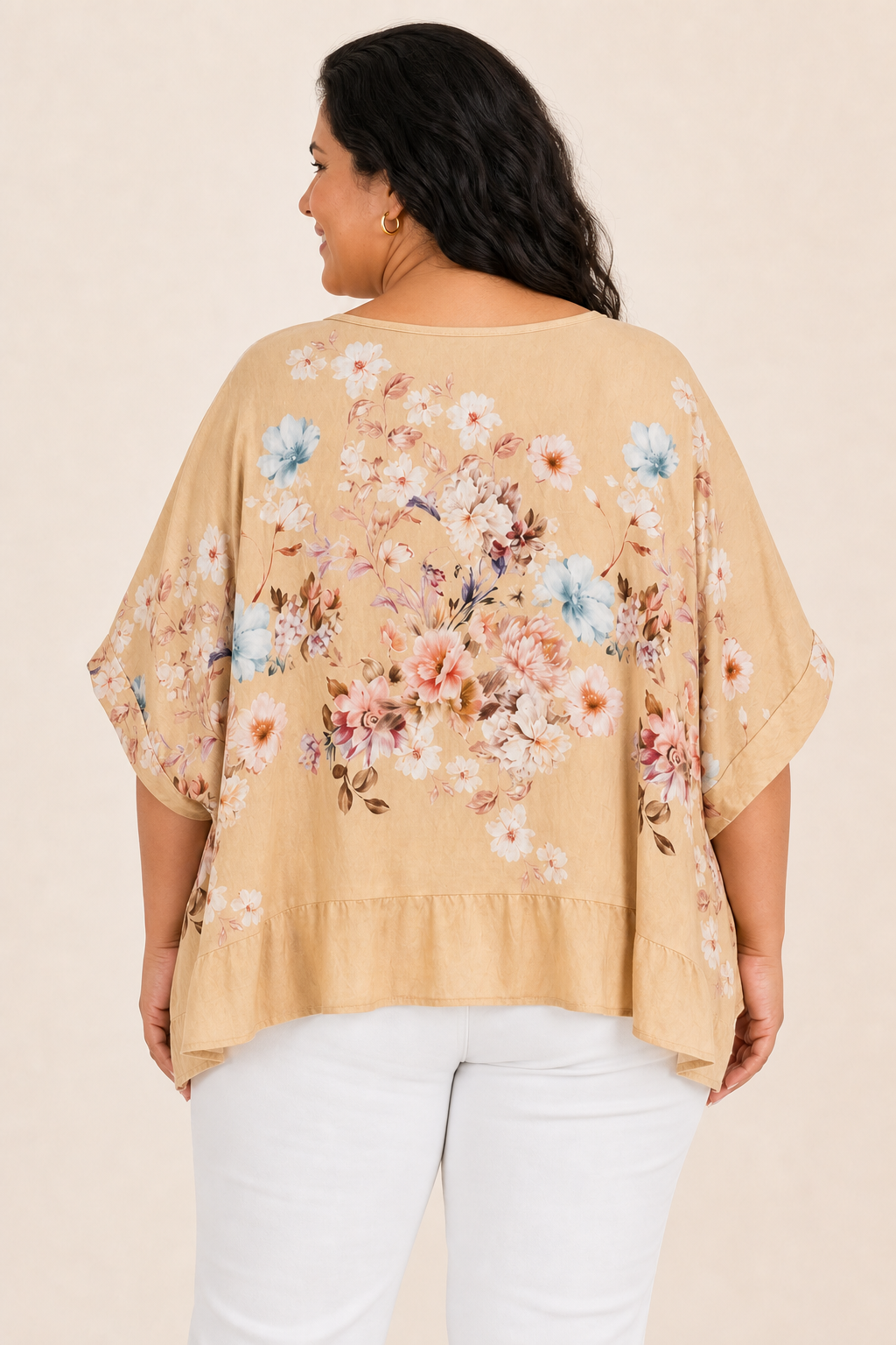 Tunique femme grande taille crêpe de viscose imprimé fleuri coupe oversize manches tombantes
