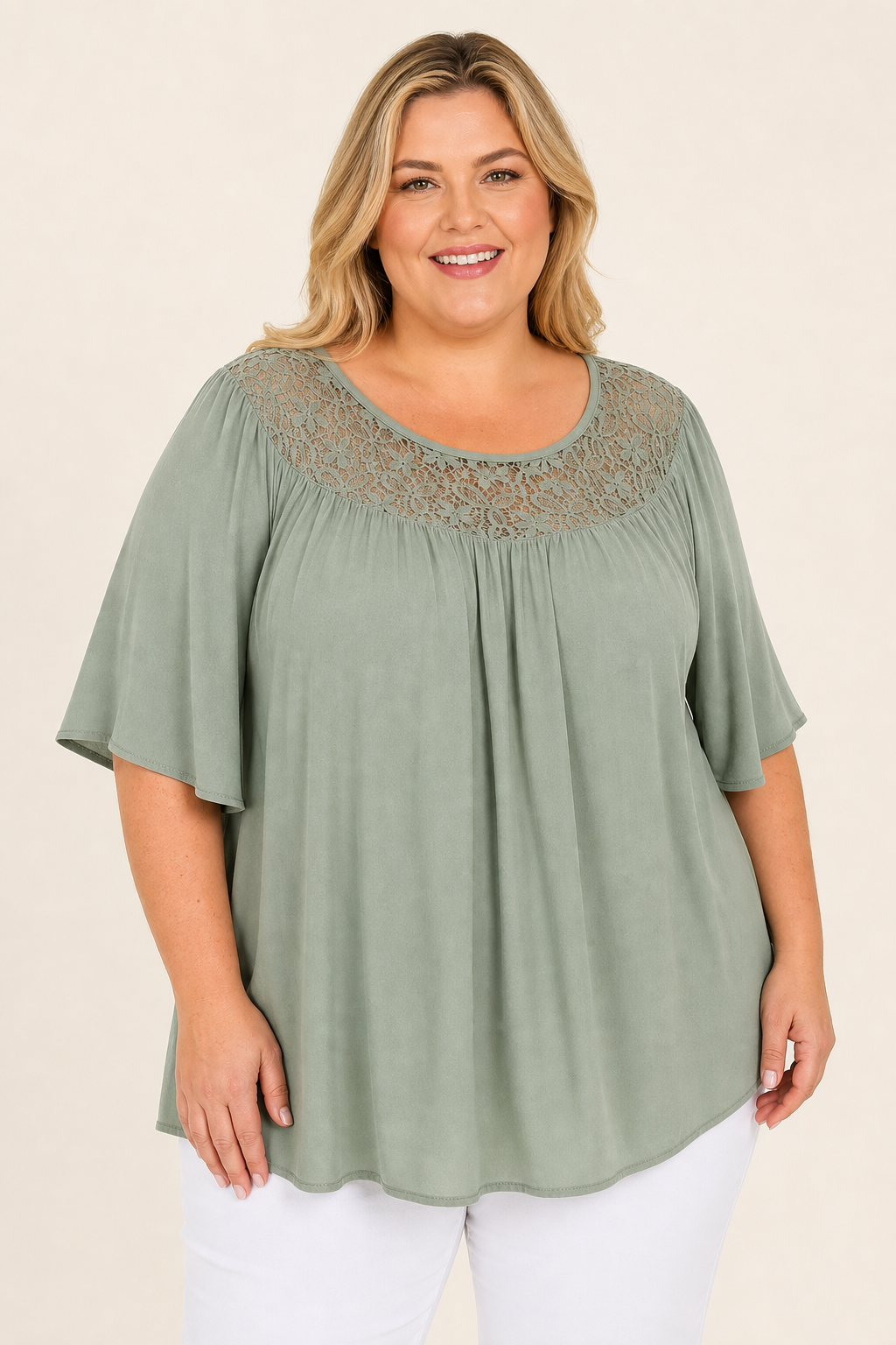 Tunique femme grande taille en viscose col dentelle ajourée coupe décontractée