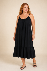 Robe grande taille à bretelles fluide en viscose coupe longue légère