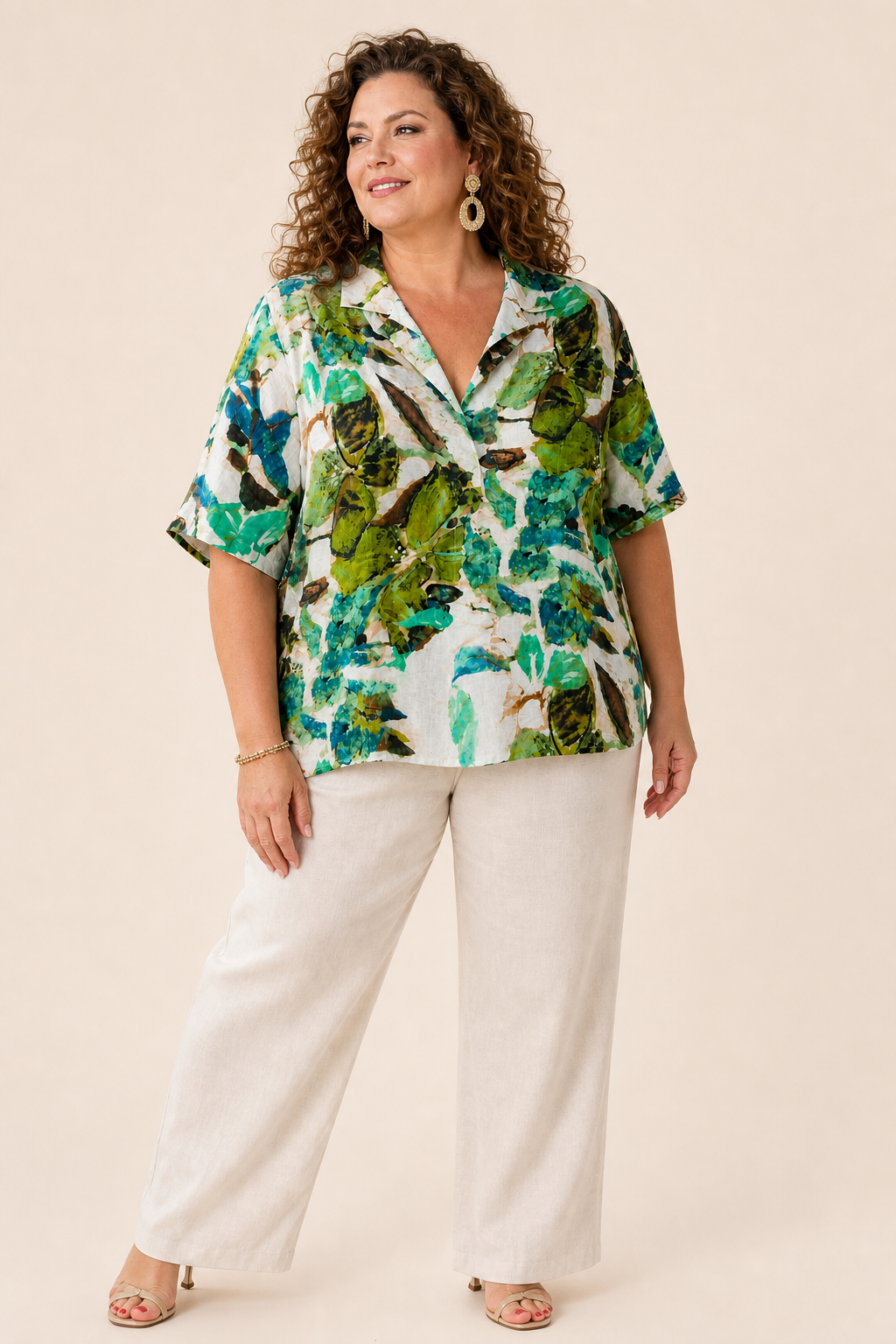 Top femme grande taille manches courtes en rayonne fluide, coupe ajustée et tombé droit Image