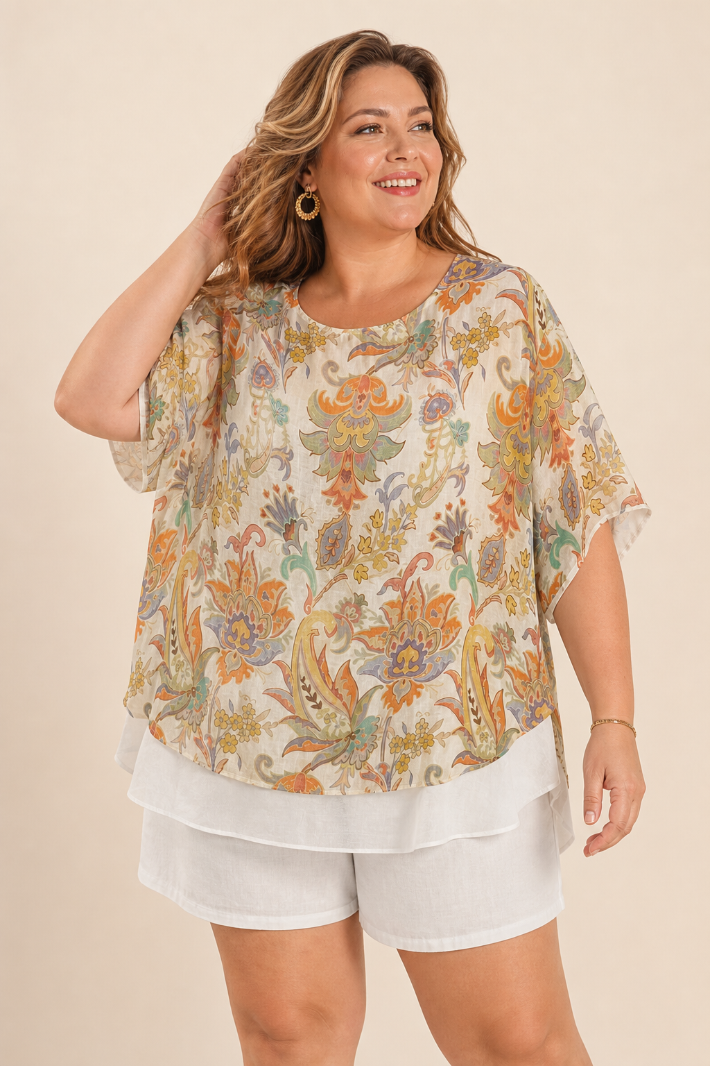 Top femme grande taille manches courtes imprimé en rayonne fluide coupe décontractée Image