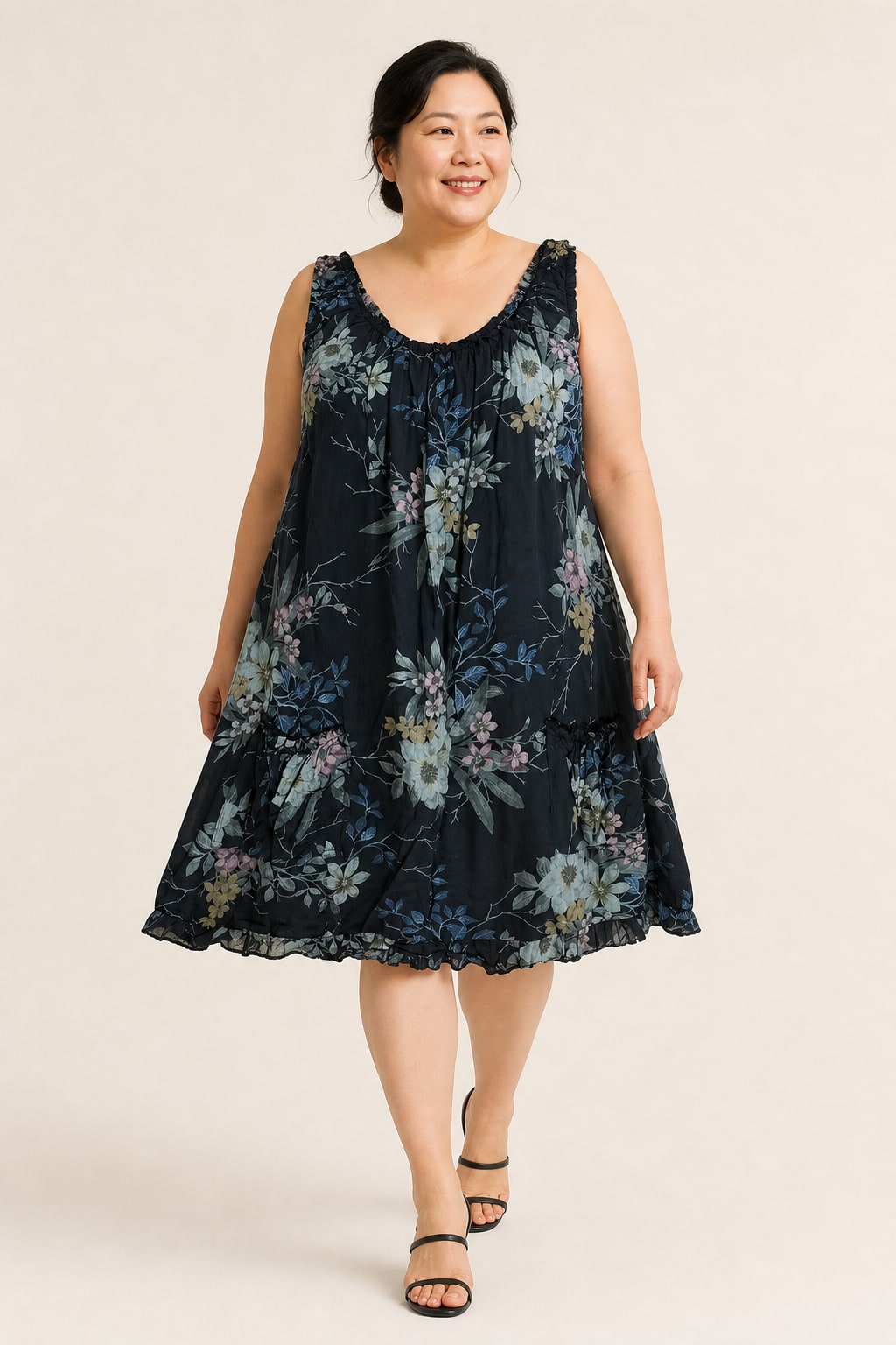 Robe grande taille en coton bretelles larges coupe ballon avec poches devant