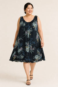 Robe grande taille en coton bretelles larges coupe ballon avec poches devant