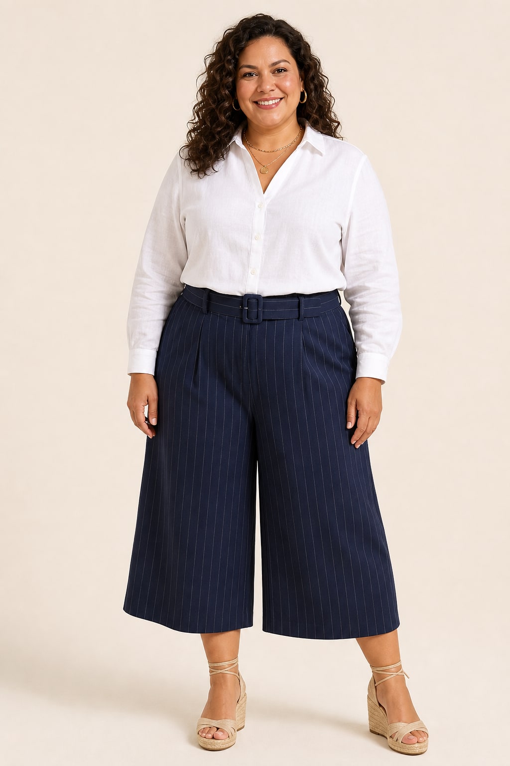 Short grande taille palazzo rayure tennis taille haute élastiquée coupe fluide