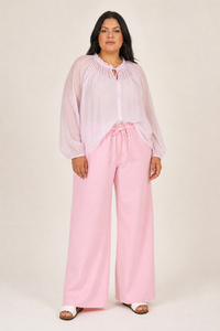Pantalon large grande taille coupe fluide taille élastiquée avec liseré et poches avant
