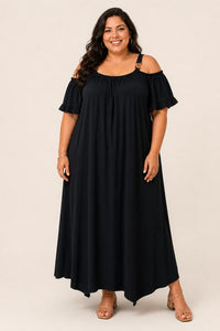 Robe grande taille longue en viscose fluide coupe élastiquée