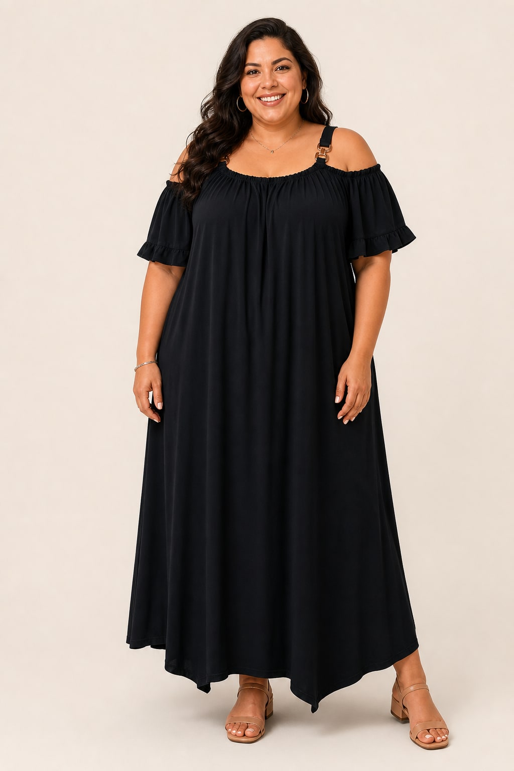 Robe grande taille longue en viscose fluide coupe élastiquée Image