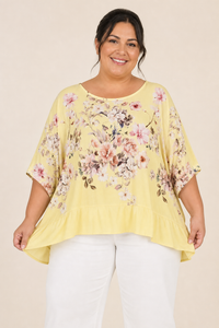 Tunique femme grande taille crêpe de viscose imprimé fleuri coupe oversize manches tombantes