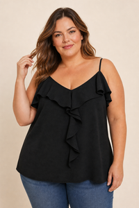 Top femme grande taille bretelles fines encolure en V volant cascade coupe ample