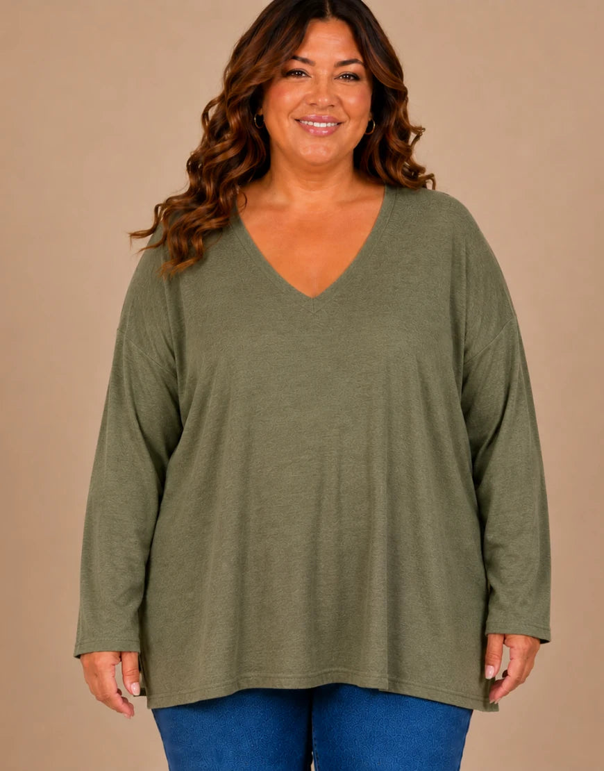 Pull Oversize Manches Longues Col V Grande Taille