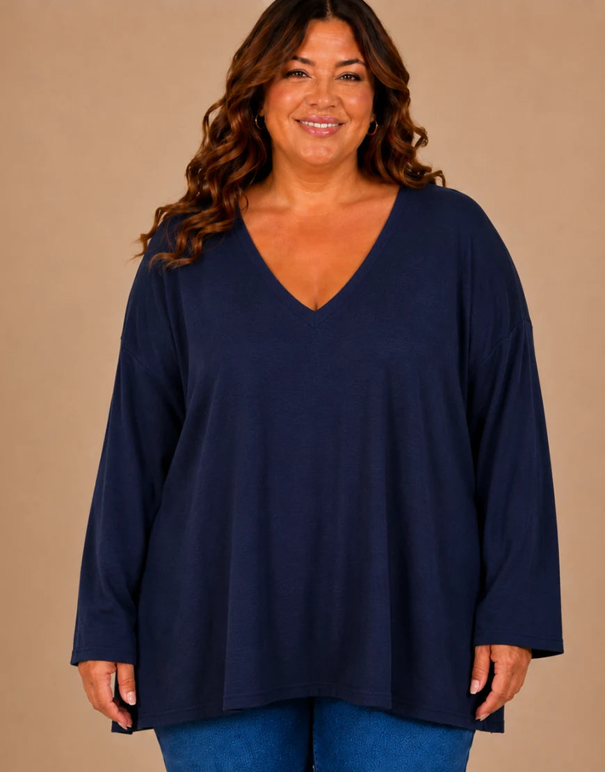 Pull Oversize Manches Longues Col V Grande Taille