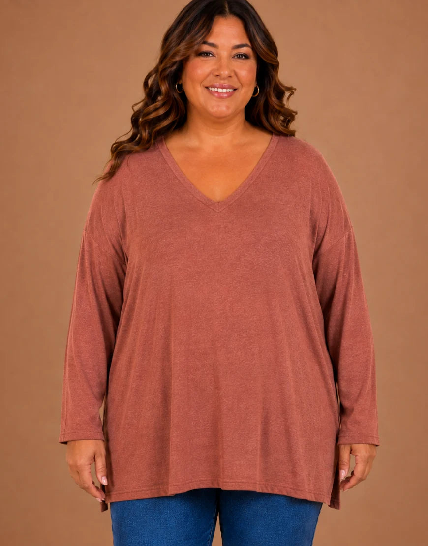 Pull Oversize Manches Longues Col V Grande Taille